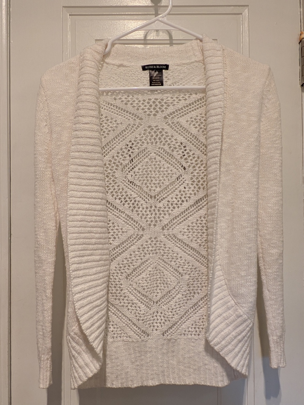 White Open-Front Knit Cardigan Sweater by Blush & Bloom